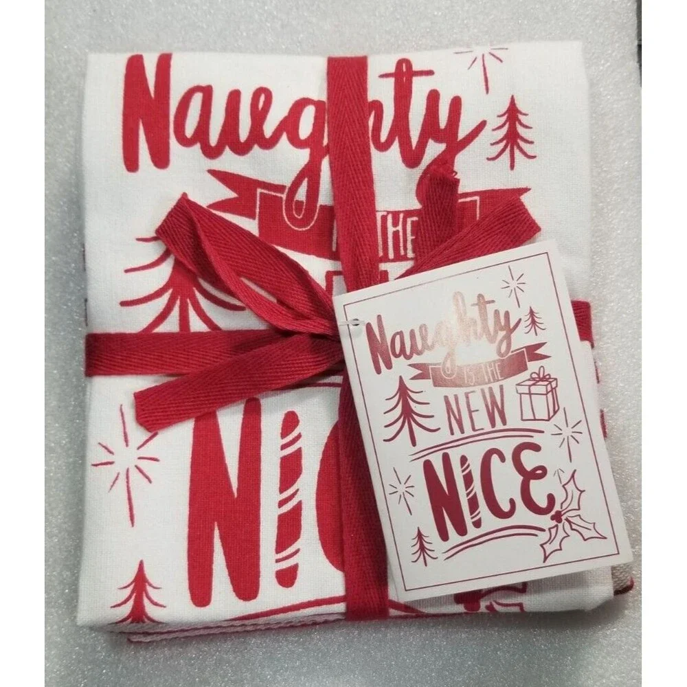Holiday Kitchen Tea Towels Naughty is the New Nice + Candy Cane Stripe NEW